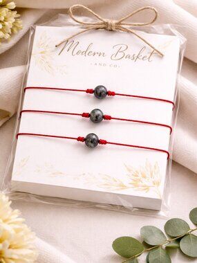 3 Snowflake Obsidian Protection Bracelet • Red String Adjustable Bracelet Set